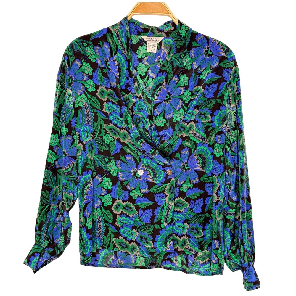 Paul Stanley Vintage 100% Silk Floral Print Long Sleeve‎ Button Up Blouse